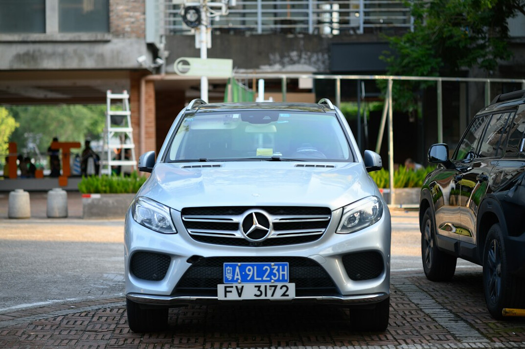 silver luxury car front view